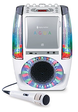 Singing Machine SML605W AGUA Dancing Water Fountain Bluetooth Karaoke System with LED Disco Lights, Wired Microphone and 3 CD's - White