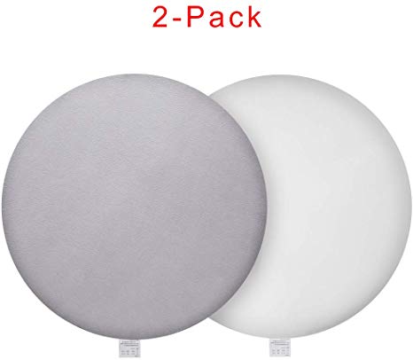 GENERAL ARMOR Round Chair Cushion, Memory Foam Seat Pad 16 Inch, 2 Pack, Comfy Removable Cover (2-Pack Grey White)