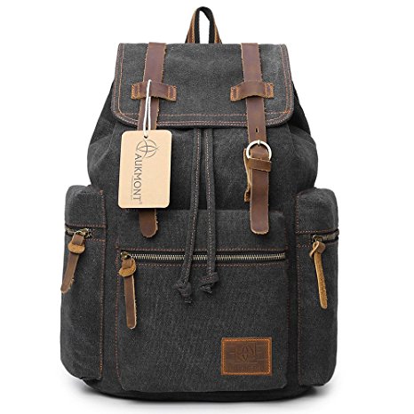 Canvas Backpacks Vintage Rucksack Casual Leather Army Kipling Knapsack 19L 21L
