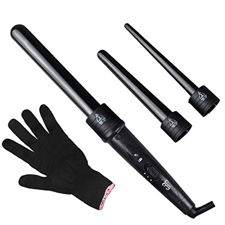 Culwad 3 in 1 Curling Iron Set with 3 Interchangeable Curling Wand Ceramic Barrels and a Heat Protective Glove