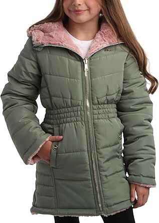 DKNY Girls’ Jacket – Reversible Heavyweight Quilted Parka Coat with Sherpa Lining – Reversible Jacket for Girls (4-16)