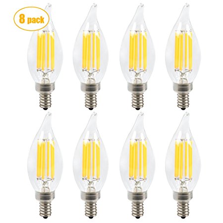 SUNMEG CA10 6W E12 Base LED Candelabra, Vintage LED Bulb, 2700K Warm White, Equivalent to 50W Incandescent Bulbs (8 Pack)