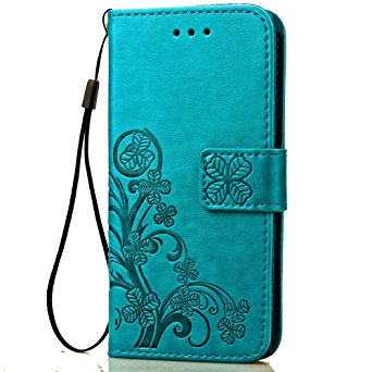 LG K8 (2017)| LG Aristo|LG LV3 MS210 Case,Floral Clover Embossed PU Leather Magnetic Flip Cover Card Holders & Hand Strap Wallet Purse Cover Case For LG K8 (2017)| LG Aristo|LG LV3 MS210 green