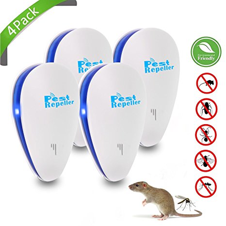AFBEST [2018 UPGRADED] Ultrasonic Pest Repeller, Rats Control Plug in Pest Repellent with Night Light For Mouse, Bed Bugs, Mosquitoes, Roaches, Spiders, Flies, Ants, Fleas (4 Pack)