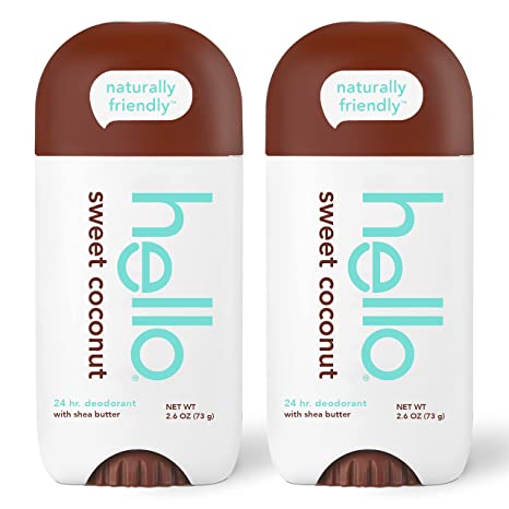 hello Sweet Coconut Deodorant With Shea Butter for Women   Men, Aluminum Free, Baking Soda Free, Parabens Free, 24 Hour Odor Protection, 2.6 Ounce, 2 Pack