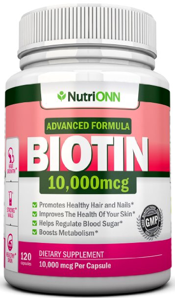 BIOTIN 10000 MCG - 120 Capsules - Designed for Hair Growth Strong Nails and Healthy Skin - Pharmaceutical-grade Natural d-Biotin Vitamin B7 - Advanced Formula To Enhance Your Results