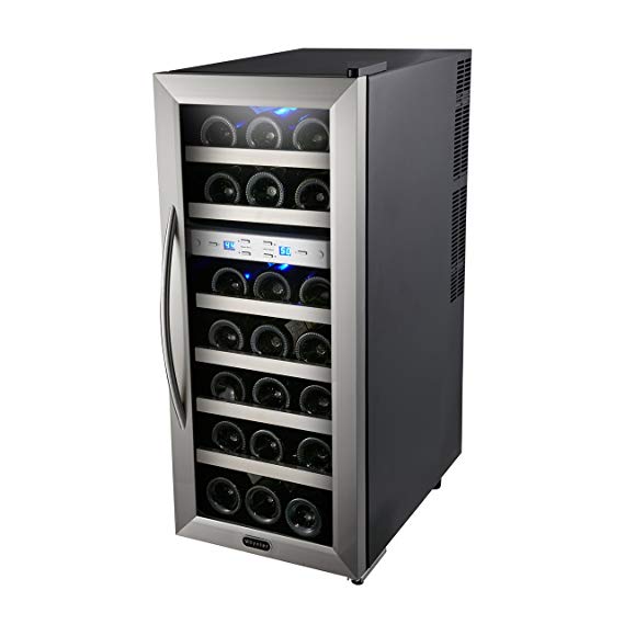 Whynter WC-211DZ 21 Bottle Dual Temperature Zone Wine Cooler, Stainless Steel Trimmed Glass Door with Black Cabinet
