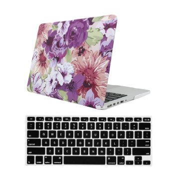 Coldel New Art Fashion Pattern Series Ultra Slim Light Weight Matte Rubberized Hard Case Cover and Keyboard Cover for MacBook Pro 13 inch Retina (Model: A1425/A1502)-Art Flowers