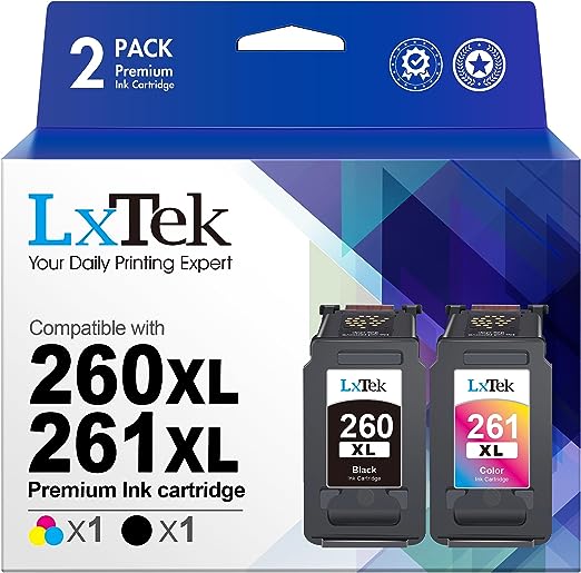 260XL 261XL Ink Cartridge PG-260 XL CL-261 XL PG260 CL261 Work for Canon pixma TS5320 TS6420a TS6420 TR7020a TR7020 All in One Printers(2 Pack, 1 Black 1 Tri Color)