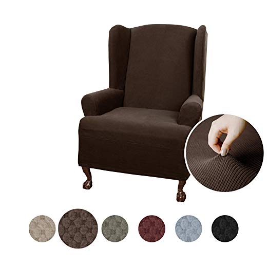 Maytex Pixel Ultra Soft Stretch Wing Back Arm Chair Furniture Cover Slipcover, Chocolate
