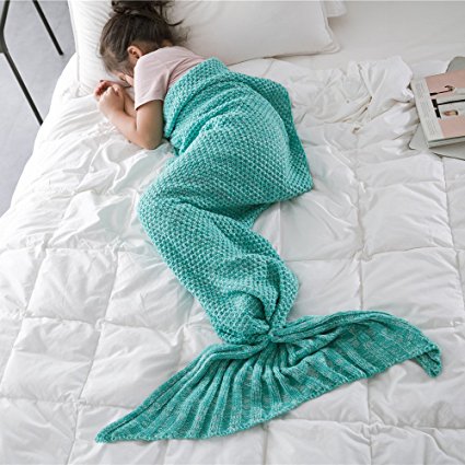 Rongbenyuan knitted Mermaid Tail Blanket for Adults Teens, Crochet Snuggle Mermaid,All Seasons Seatail Sleeping Bag Blanket
