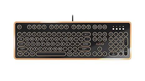 Azio MK-RETRO-03 USB Typewriter Inspired Mechanical Keyboard (Blue Switch), Black and Gold Edition