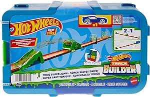 Hot Wheels Coffret De Construction Boîte Super Saut Toxique Track Builder, avec 1 Voiture Et 10 Éléments De Piste, Jouet Enfant, A Partir De 4 Ans, HKX47