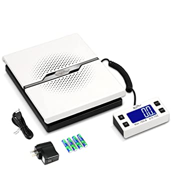 Weighmax W-8809 150 lbs x0.1oz Digital Shipping and Postal Scale with Extended Display, White, Battery and Ac Adapter Included