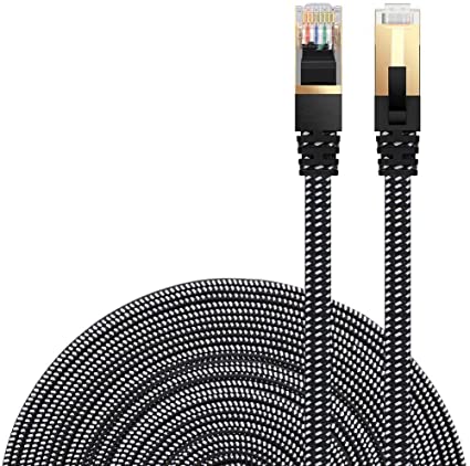Cat 7 Ethernet Cable, DanYee 10FT Nylon Braided CAT7 High Speed Professional Gold Plated Plug STP Wires CAT 7 RJ45 Ethernet Cable1.FT 3FT 6FT 10FT 15FT 25FT 33FT 50FT 65FT 100FT (Black 10FT)