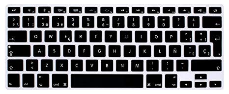 HRH Black Spanish Language Keyboard Cover Silicone Skin for MacBook Air 13,for MacBook Pro 13"15"17"with or w/out Retina(Not Fit for Macbook Pro 13 15 with/without Touch Bar 2016 2017)European Layout