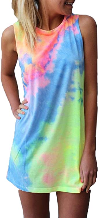 ZANZEA Women's Summer Sleeveless Vest Mini Dress Gradient Slim Tank Tops Beach T Shirt Dresses