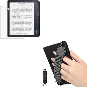 MoKo Security Hand-Strap for 6-8" Tablet with 2-Pack Screen Protector for Kobo Libra 2 / Kobo Libra Colour 7",Black Glass