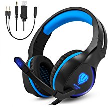 VOTRON Gaming Headset with Mic 3.5MM Surround Sound Stereo Earphone Headband Wired Over Ear Headphone LED Light for Xbox One PS4 Latop PC Mobile Phones-Blue