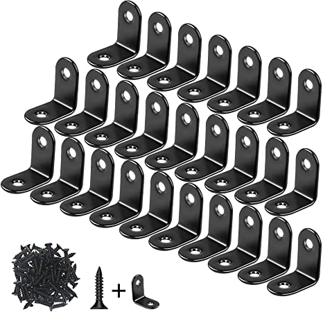 26-Pack L Bracket Corner Brace Sets Black Stainless Steel 90 Degree Right Angle Brackets Fastener with Screws for Wood, Shelves, Furniture, Cabinet(0.78inch)