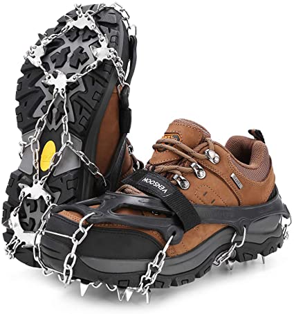 Vensoon Traction Ice Cleats - Ice Grips for Shoes 19 Spikes Crampons for Boots Running Shoes Walking On Ice Snow Easy Slip On Stainless Steel Chain