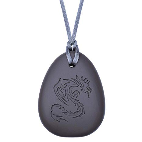 Dragon Sensory Chew Necklace for Boys - Sensory Chewable Jewelry by Munchables (Charcoal)
