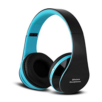FX-Victoria Over Ear Headphone, for Bluetooth Wireless Headphones, Stereo Foldable Headset with Built in Microphone and Volume Control, On Ear Stereo Wireless Headset, Black with Blue