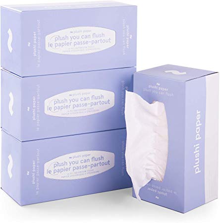 Advanced Tube Free Toilet Paper You Pull From a Tissue Box 4 Ply Large Sheets of Plush Bathroom Tissue Plushi Paper Bulk Set incl. 4 Boxes = 320 Wipes for RV Travel Camper Marine Toilet Training Seats