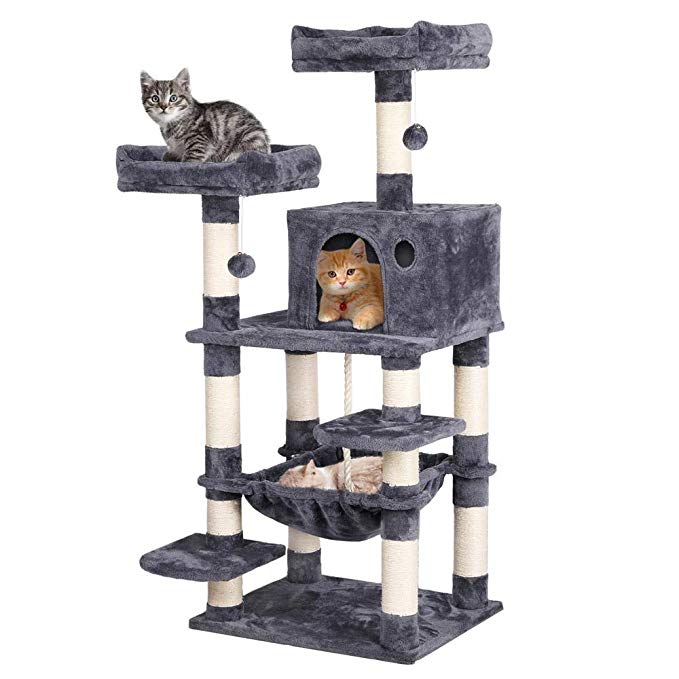 Yaheetech Multi Level Cat Tree Tower Cat Scratch Posts Activity Centre with Condo/Plush Perches/Scratching Post/Hammock for Medium/Large Cats