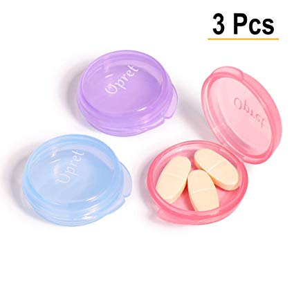 Small Pill Box (3 Pcs), Cute Pill Case Portable for Pocket Purse Briefcase Travel Pills Box Medicine Storage Container Earplug Case (Rose&Blue&Purple)