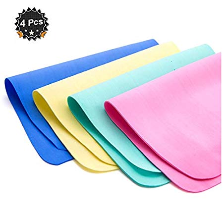 Warmtree Super Absorbent Synthetic Drying Chamois Cleaning Cloth Clean Towel,15" x 12",Random Color,Pack of 4