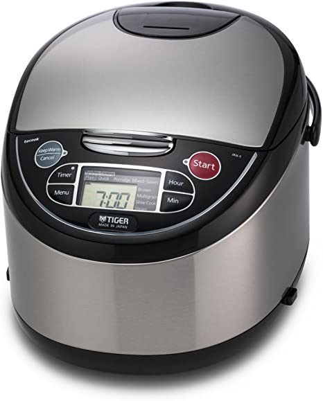 Tiger JAX-T18U-K 10-Cup (Uncooked) Micom Rice Cooker with Food Steamer & Slow Cooker, Stainless Steel Black