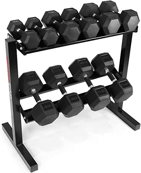 WF Athletic Supply Rubber Encased Hex Dumbbells with Rubber Grip Contoured Handle for Muscle Toning, Strength Building & Full Body Workout