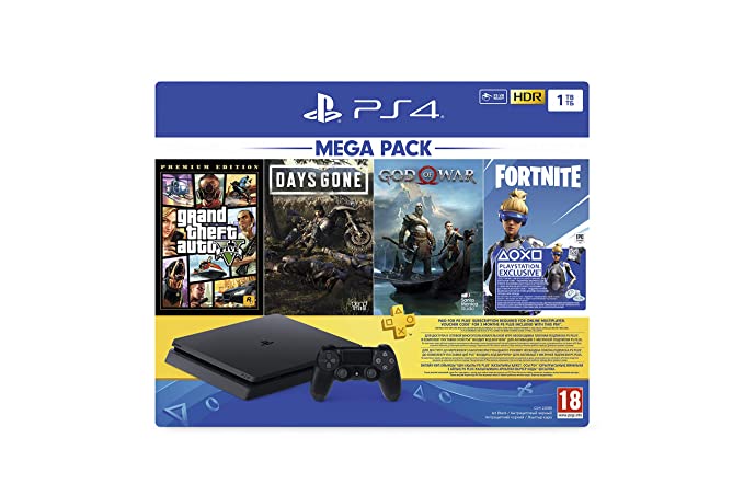 PS4 1TB Slim console (Games Included : Grand theft Auto V /Days Gone/God of War/Fortnight Voucher /PSN 3 Month Inside the Box