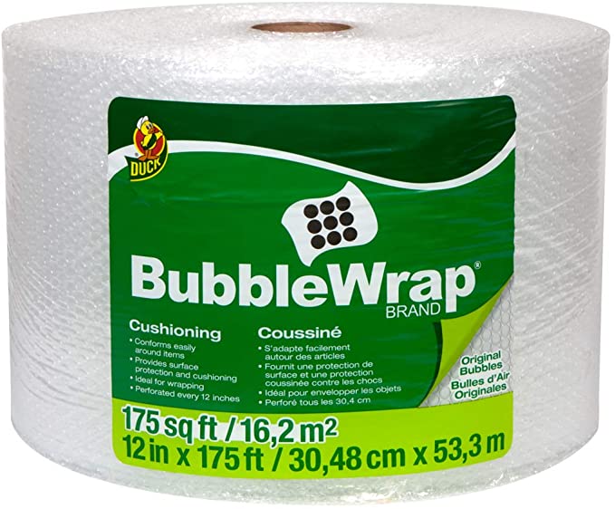 Duck Brand Bubble Wrap Roll, Original Bubble Cushioning, 12" x 175', Perforated Every 12" (286891)