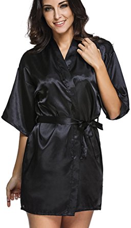 FLYCHEN Women's Short Bathrobe Wedding Bridesmaid Lounge Kimono Satin Robe