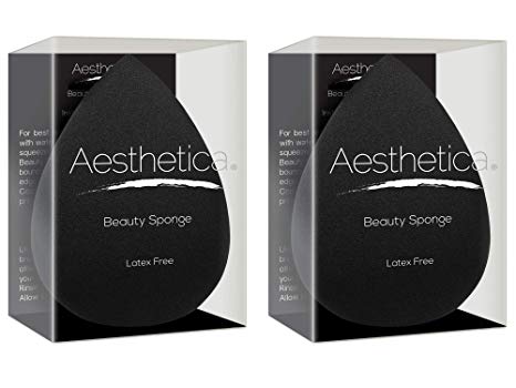 Aesthetica Cosmetics Beauty Sponge Blender - Latex Free and Vegan Makeup Sponge - For Powder, Cream or Liquid Application - 2 pack