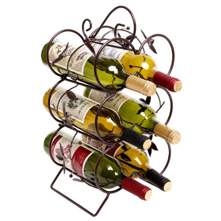 Decorative Wine Rack 6 Bottle Display Stand / Storage Organizer, Chocolate Brown - MyGift
