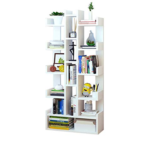 TZAMLI book shelf 6-layer multi-function storage shelf bookcase large-capacity storage bookshelf can be placed book record green plant suitable for study living room office(White)