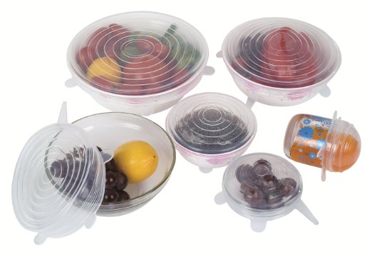 Silicone lid set of 6 reusable container replacement stretch lids from SPIN's Premium durable & expandable to fit various sizes, High Quality kitchen gadget and dishwasher, freezer and microwave safe