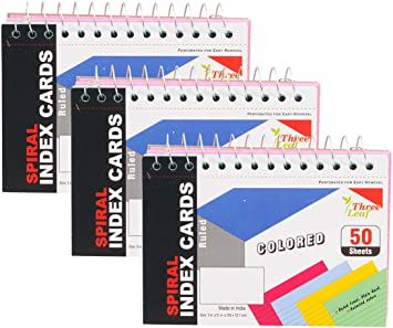 3-Pack Spiral Bound Colored Index Card Books, 3x5-Inch, Ruled, Perforated, Bright Colors: Canary-Cherry-Green-Blue, 50-Count per Book from Northland Wholesale. (3 Packs)