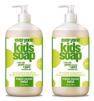 EveryOne For Kids 3-In-1 Tropical Twist Soap (Pack of 2) With Orange Peel Oil, Caster Seed, Grapefruit Peel, Vanillin, Aloe Leaf, Matricaria, Calendula, Linalol and Camelia Sinensis, 32 fl. oz. each