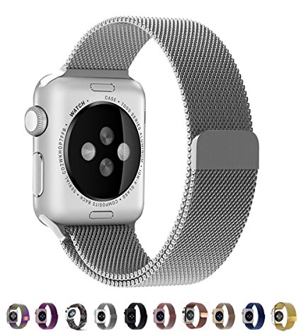 Leefrei Apple Watch Band, Milanese Loop Woven Stainless Steel Mesh with Magnetic Closure Bracelet Replacement Strap for Apple Watch Series 2 Series 1 38mm - Silver