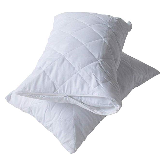 Home Sweet Home Zipped Quilted Microfibre Pillow Cases Protectors Pack of 4 Hypo Allergenic