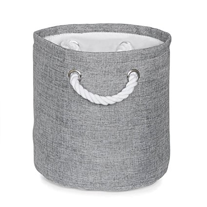 Fabric Storage Bin by Kasefox - Organizing Decorative Heather Grey Linen Bucket - Fabric Lined Basket - Toy Storage, Closets, Bedroom, Office - Fits Cube Shelves - White Cotton Rope Handles