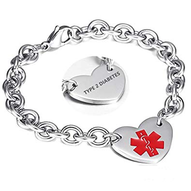 LF 316L Stainless Steel DNR Engraved Medical Alert Heart Charm Link Bracelet Rolo Chain Medic ID Bracelets Monitoring Awareness for Womens for Outdoor Emergency,Do Not Resuscitate