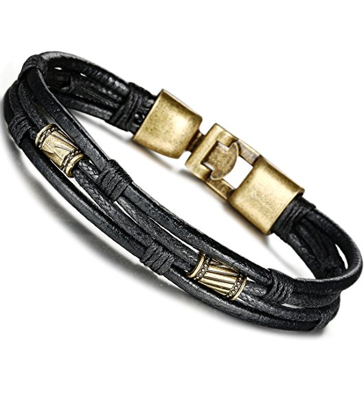 FIBO STEEL Leather Bracelet for Men Braided Wrist Cuff Vintage, 8.5inches