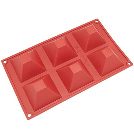 Freshware SL-101RD 6-Cavity Pyramid Shape Silicone Mold for Soap, Cake, Bread, Cupcake, Cheesecake, Cornbread, Muffin, Brownie, and More