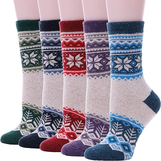 EBMORE Womens Thermal Wool Socks Warm Walking Cosy Winter Thick Boot Crew Comfy Work Hiking Gift Socks for Ladies 5 Pairs