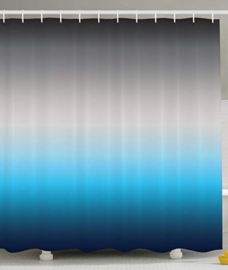 Ambesonne Gray Shower Curtain Home Decorations Art Bathroom Decor by, 70 Inches Long, Polyester Fabric Set with Hooks, Ombre Colorful Design Gray Blue Navy